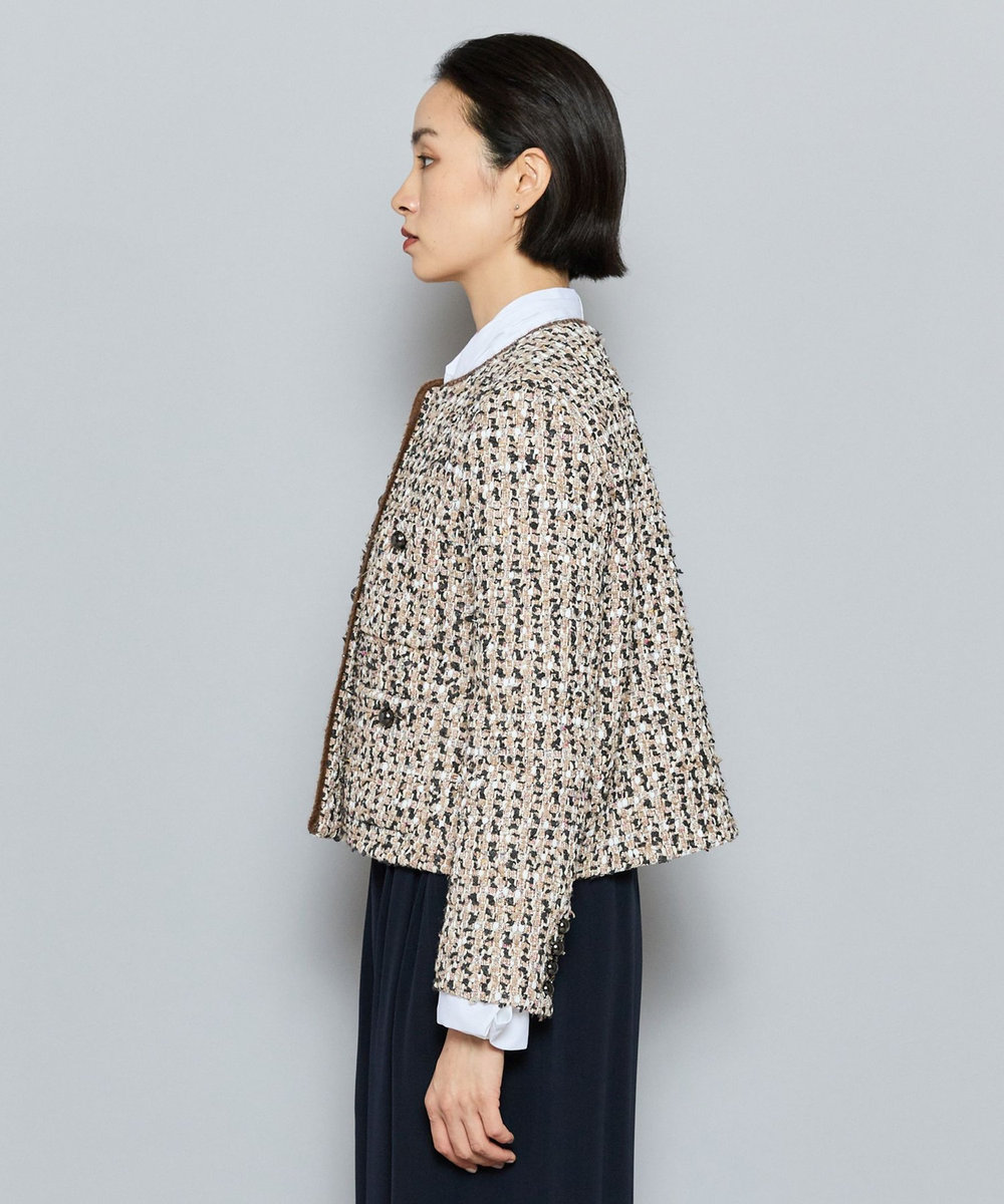 L'EQUIPE COUTURIER LINTONツイードノーカラージャケット ピンク