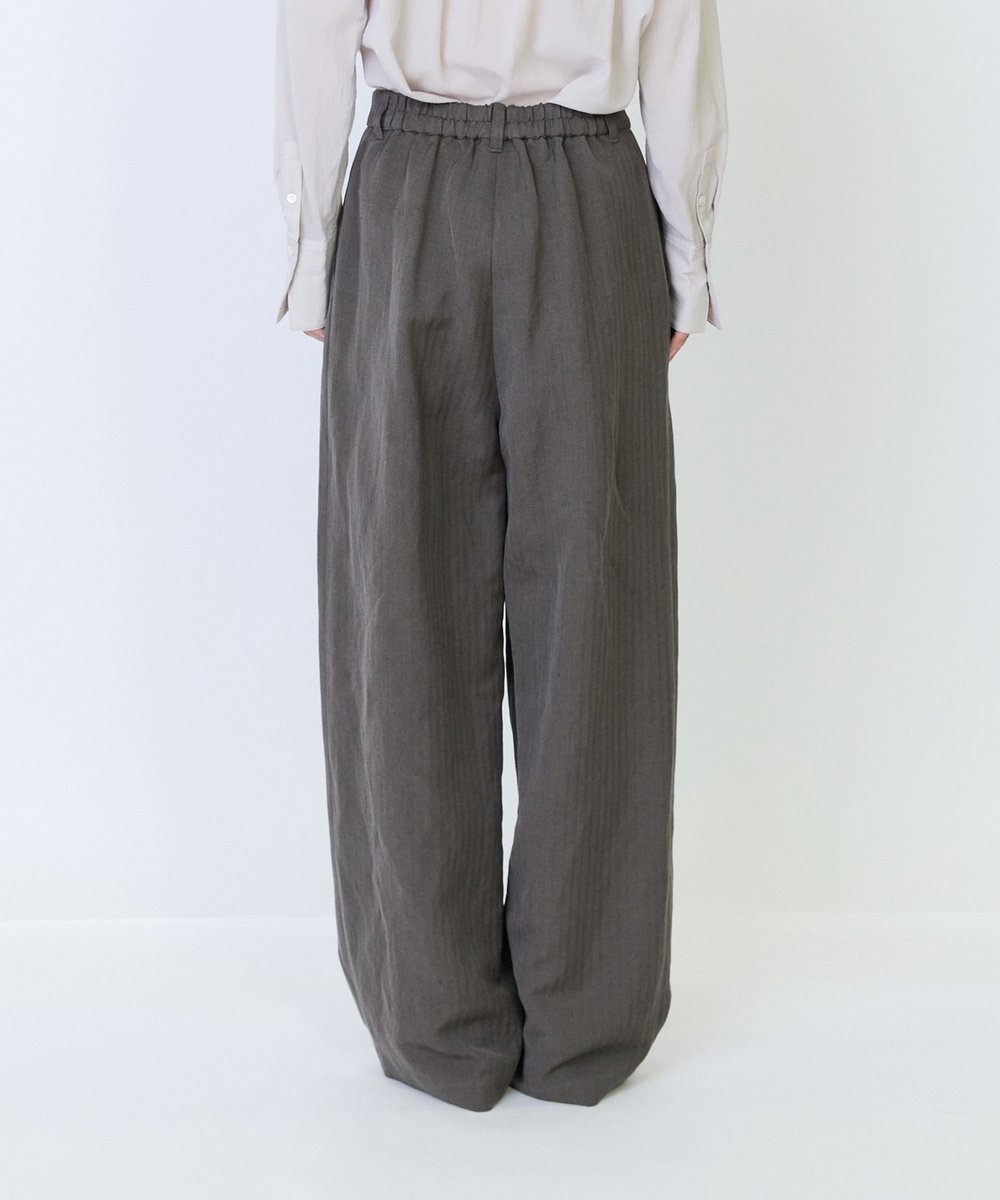 LOISIR ウールリネンヘリンボーンセミワイドパンツ キャメル