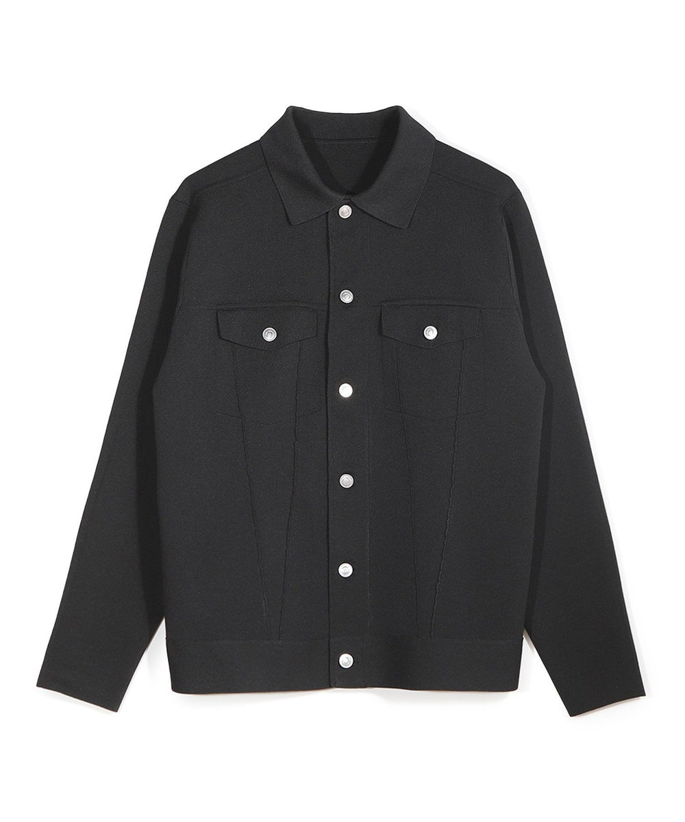 MEN'S BIGI デニムジャケット風ミラノリブニットアウター ブラック