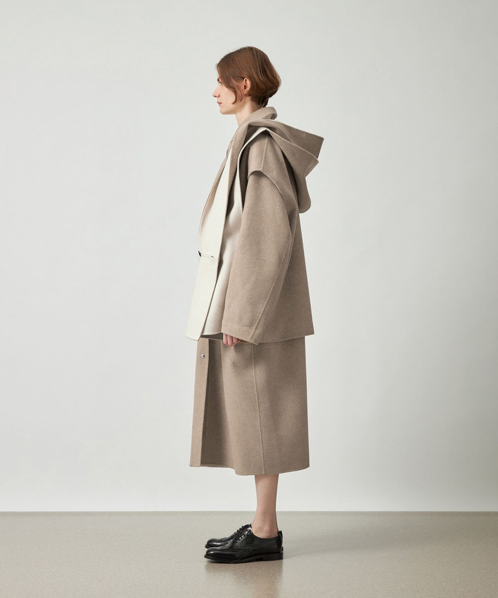 DÉPAREILLÉ DOUBLE FACE BEAVER HOODED COAT / ダブルフェイスビーバーフーデッドコート ベージュ