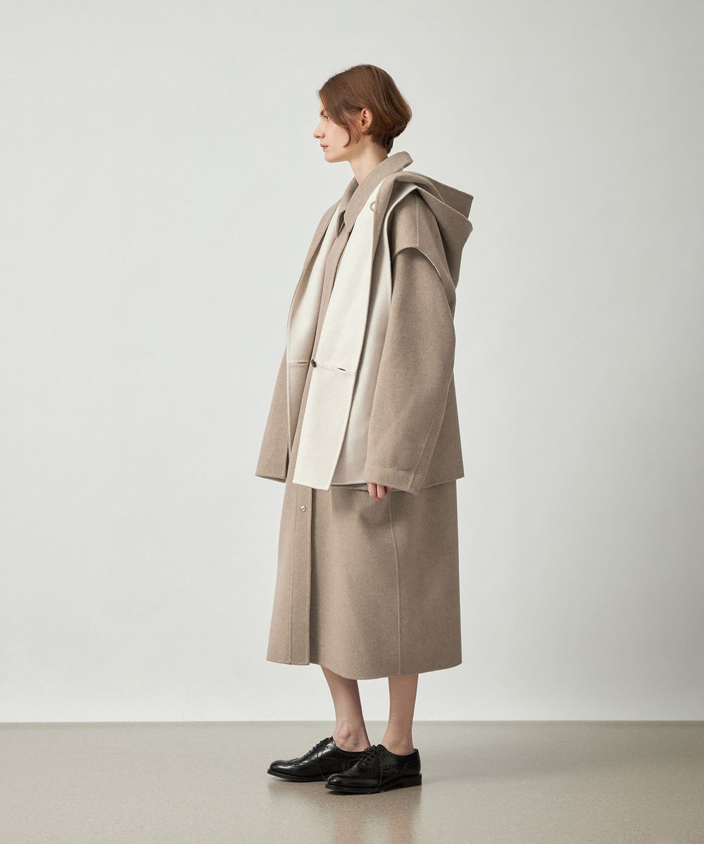 DÉPAREILLÉ DOUBLE FACE BEAVER HOODED COAT / ダブルフェイスビーバーフーデッドコート ベージュ