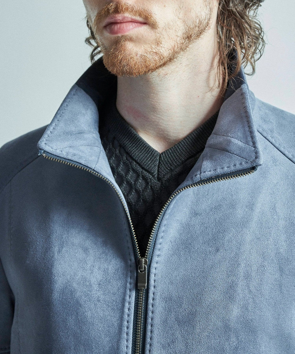 MEN'S BIGI フェイクスエードダンボール ライダースジャケット＜ストレッチ＞ ブルー