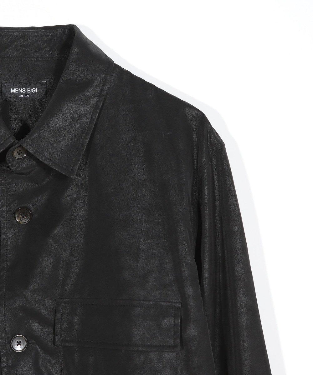 MEN'S BIGI フェイクレザーCPOシャツ ブラック