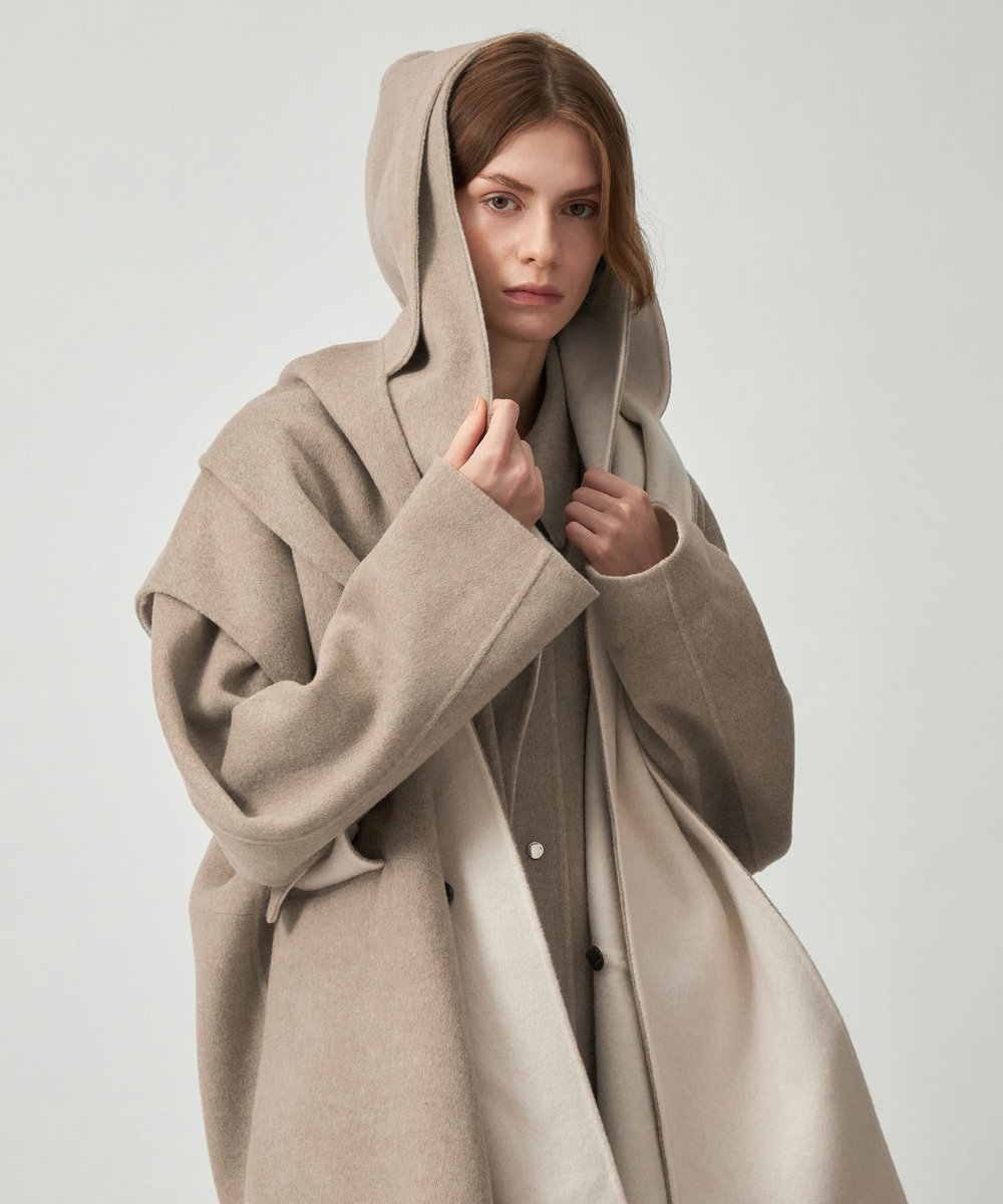 DÉPAREILLÉ DOUBLE FACE BEAVER HOODED COAT / ダブルフェイスビーバーフーデッドコート ベージュ