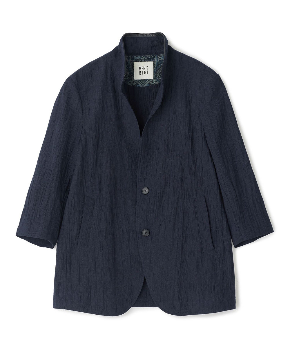MEN'S BIGI トリコットプリントワッシャー 七分袖カットジャケット ネイビー