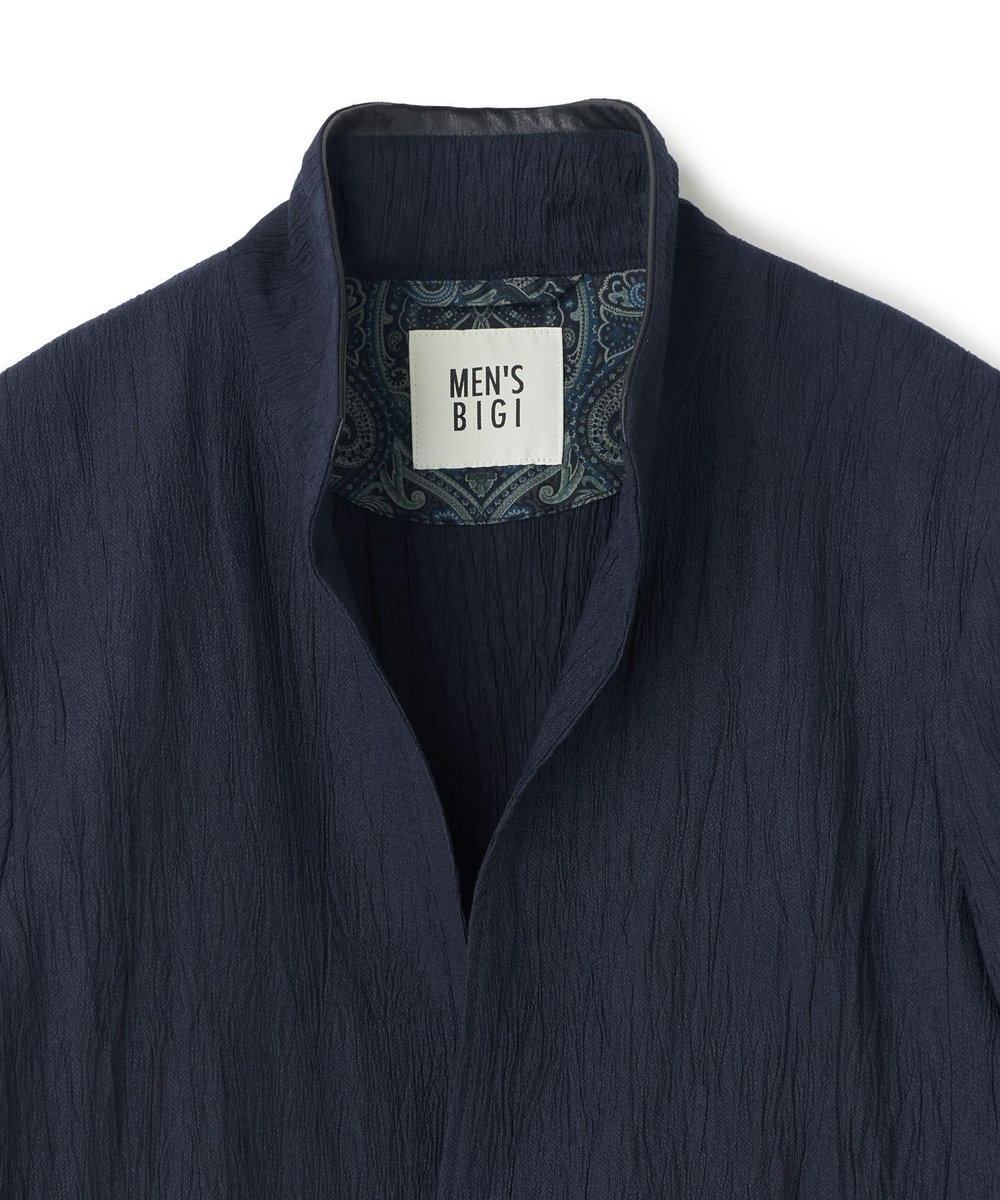 MEN'S BIGI トリコットプリントワッシャー 七分袖カットジャケット ネイビー