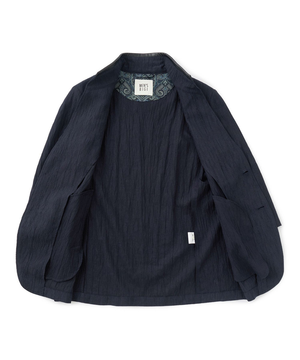 MEN'S BIGI トリコットプリントワッシャー 七分袖カットジャケット ネイビー