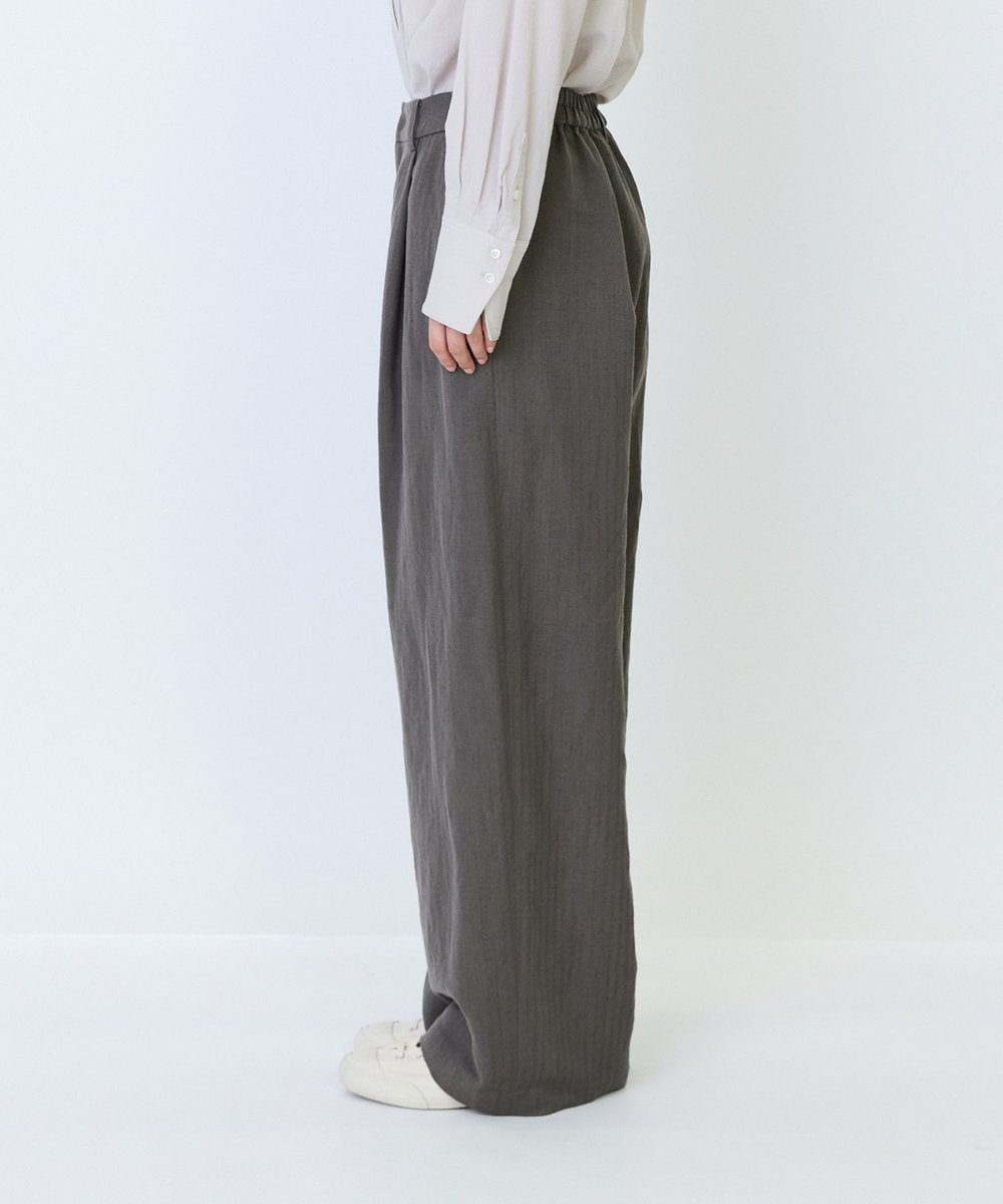 LOISIR ウールリネンヘリンボーンセミワイドパンツ キャメル