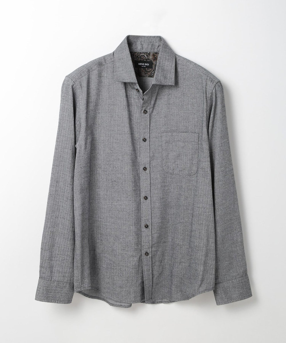 MEN'S BIGI コットンカシミアヘリンボーンシャツ ブラック