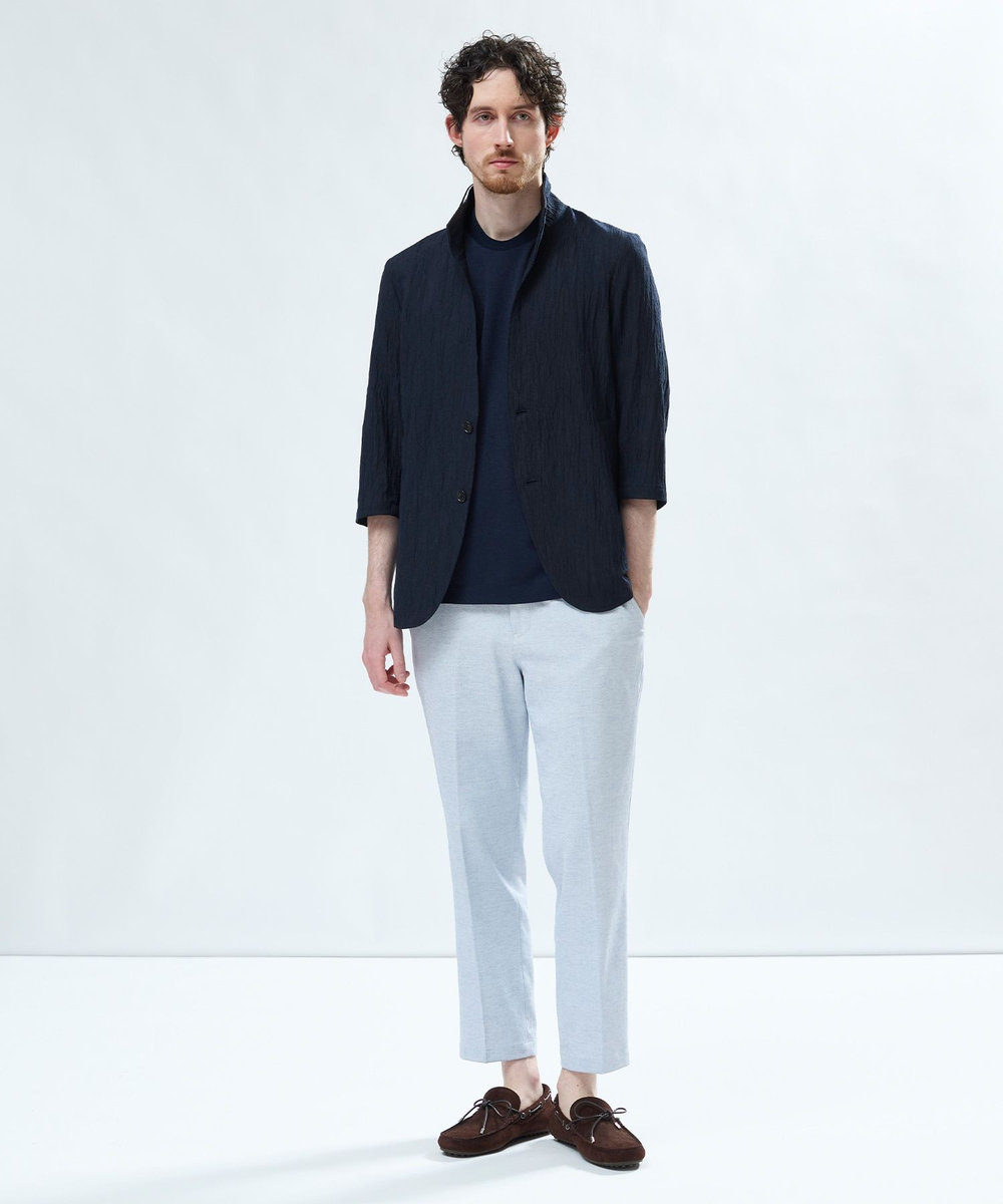MEN'S BIGI トリコットプリントワッシャー 七分袖カットジャケット ネイビー