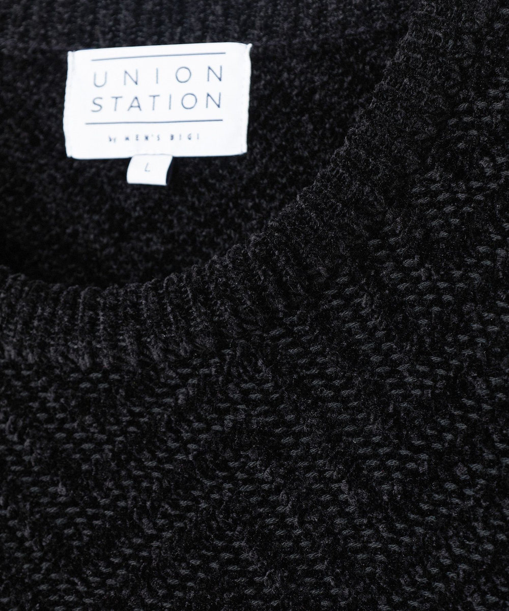 UNION STATION モールウールヘリンボーンジャガードニット ブラック