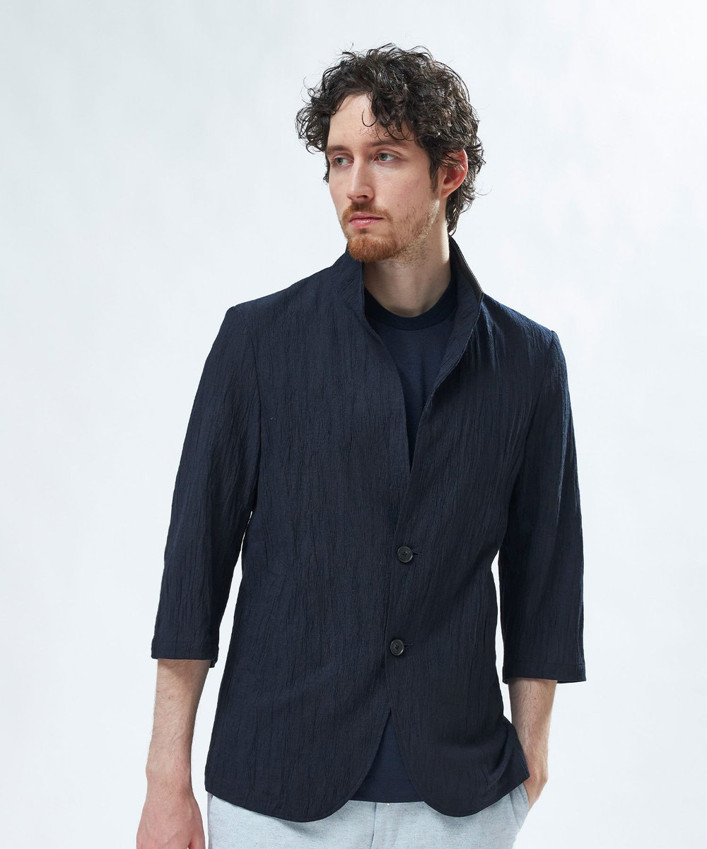 MEN'S BIGI トリコットプリントワッシャー 七分袖カットジャケット ネイビー