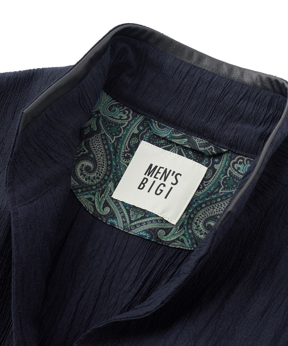 MEN'S BIGI トリコットプリントワッシャー 七分袖カットジャケット ネイビー