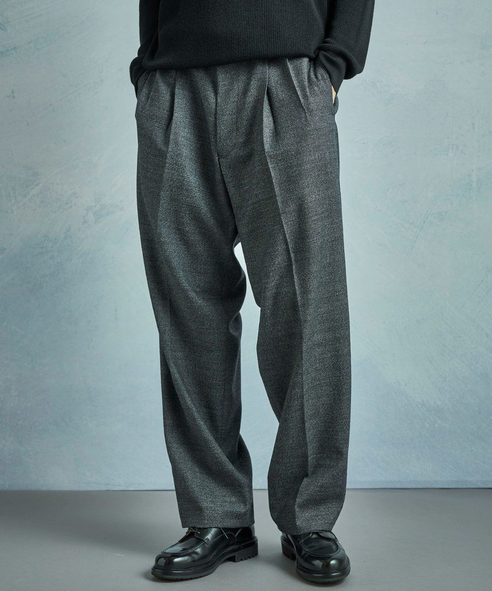 MEN'S BIGI メランジウール 2タックテーパードワイドパンツ グレー