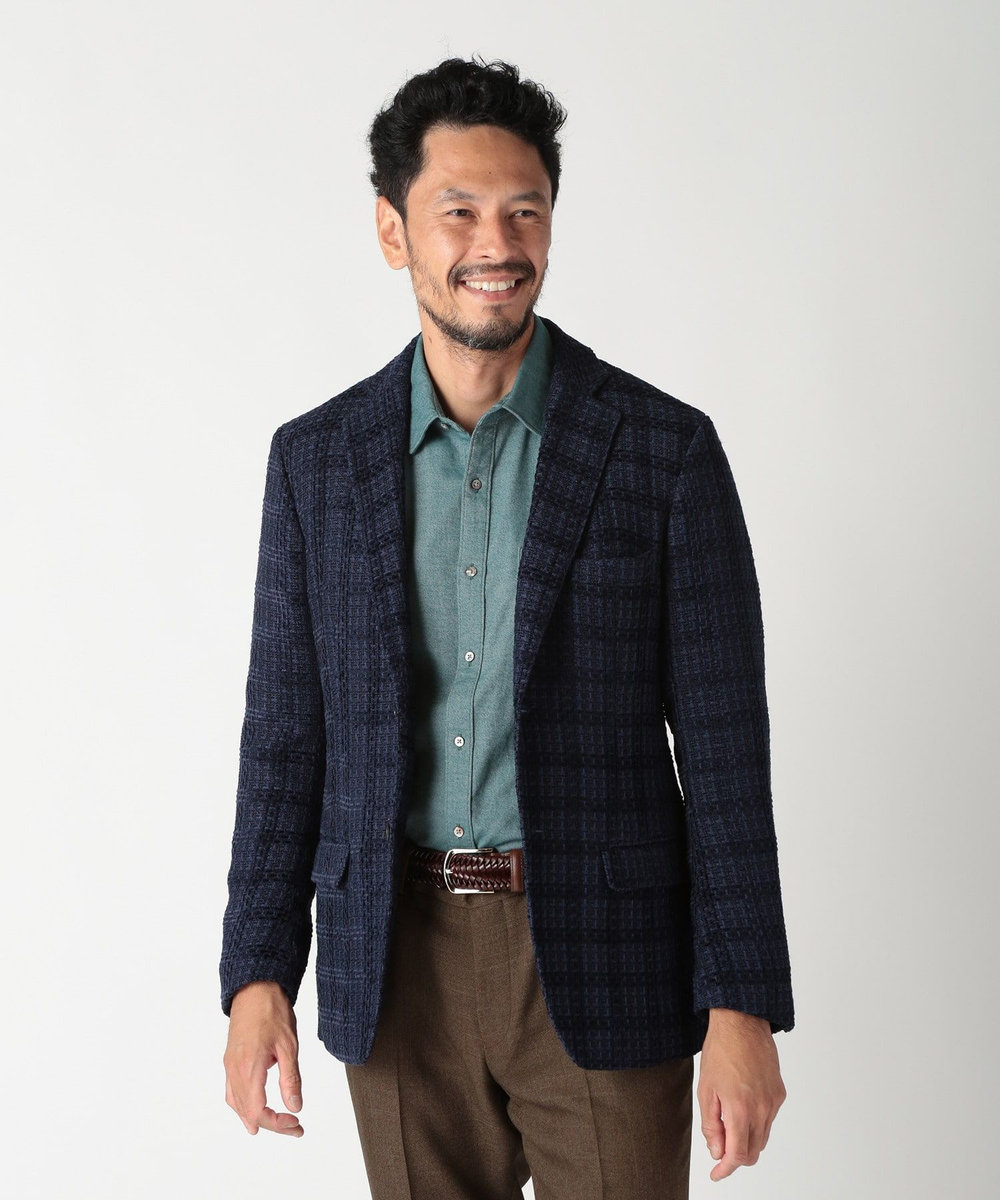 MEN'S BIGI 3Dツイードドビーチェックジャケット ネイビー