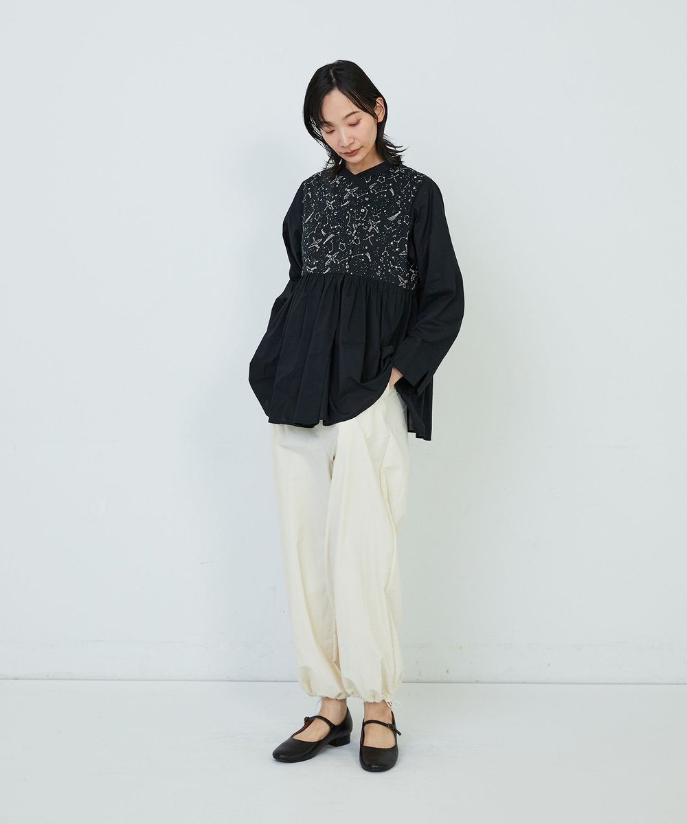 ADIEU TRISTESSE 星空プリント＆刺繍ブラウス ブラック
