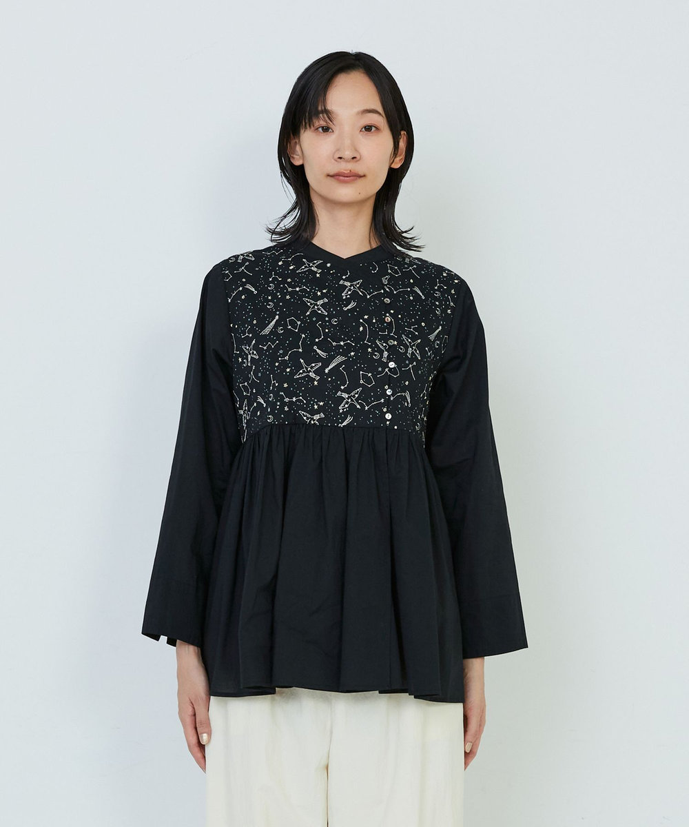 ADIEU TRISTESSE 星空プリント＆刺繍ブラウス ブラック