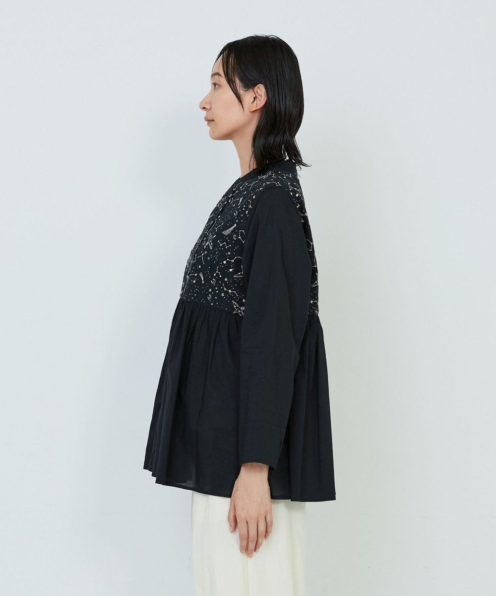 ADIEU TRISTESSE 星空プリント＆刺繍ブラウス ブラック