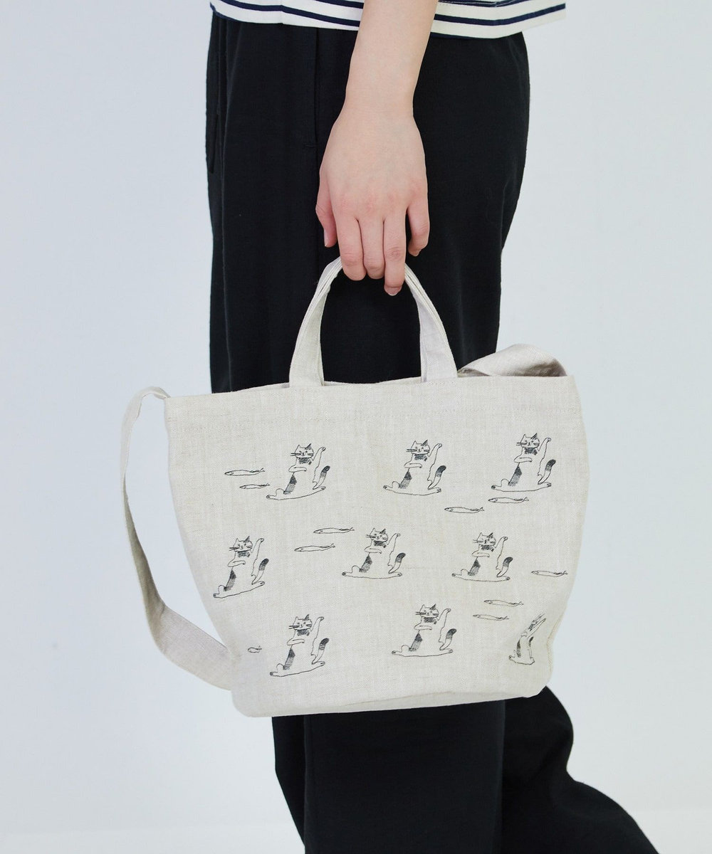 LOISIR 【アーティストコラボ】LOISIR×TORANEKOBONBONCATエンブロイダリーseauバッグ ベージュ