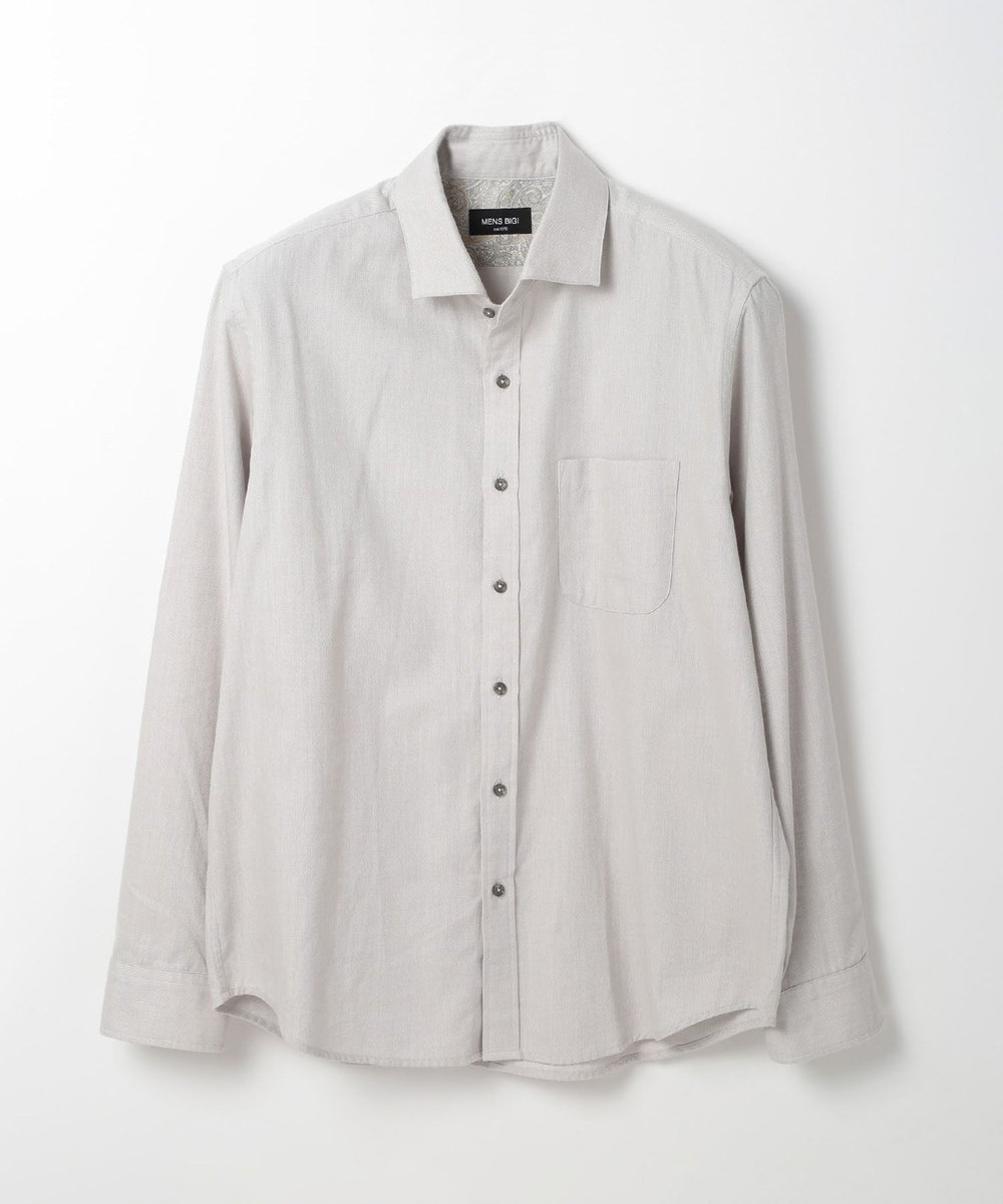 MEN'S BIGI コットンカシミアヘリンボーンシャツ ライトグレー