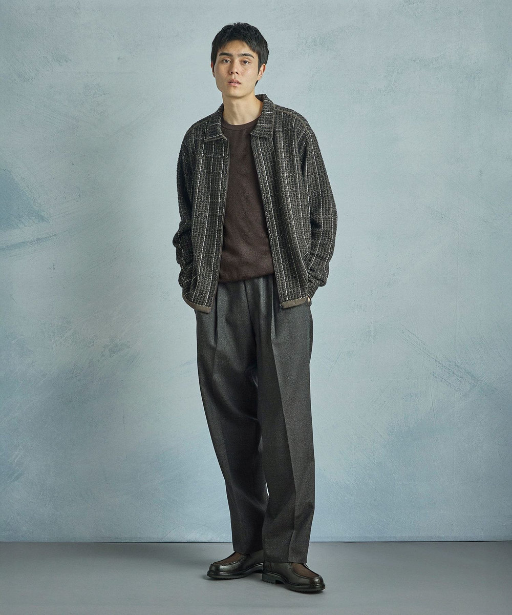 MEN'S BIGI メリノウール ワッフル編みニット ブラウン