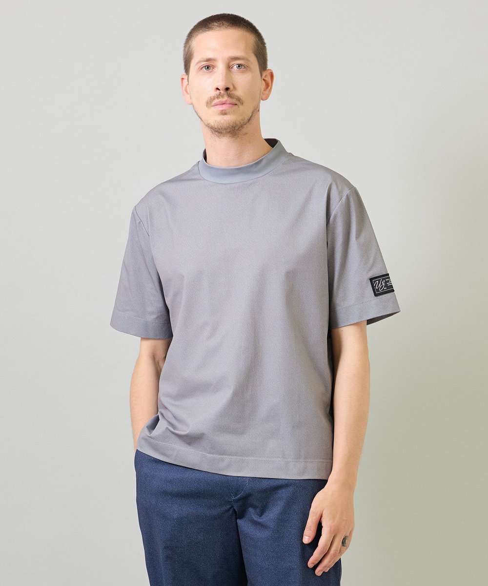 UNION STATION ドットメッシュプリントモックネックTシャツ＜ストレッチ・軽量・ハンドウォッシャブル・通気性＞ ライトグレー