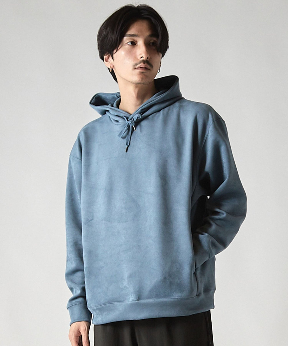 UNION STATION ＊WEB限定 フェイクスエード リラックスフィットフーディ ブルー