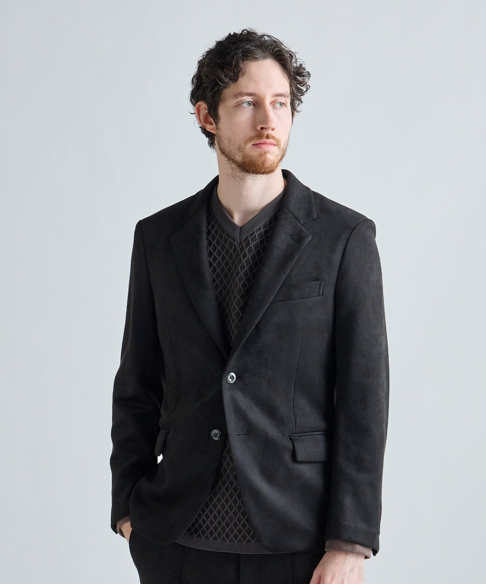 MEN'S BIGI スエードダンボール リラックスセットアップジャケット ブラック