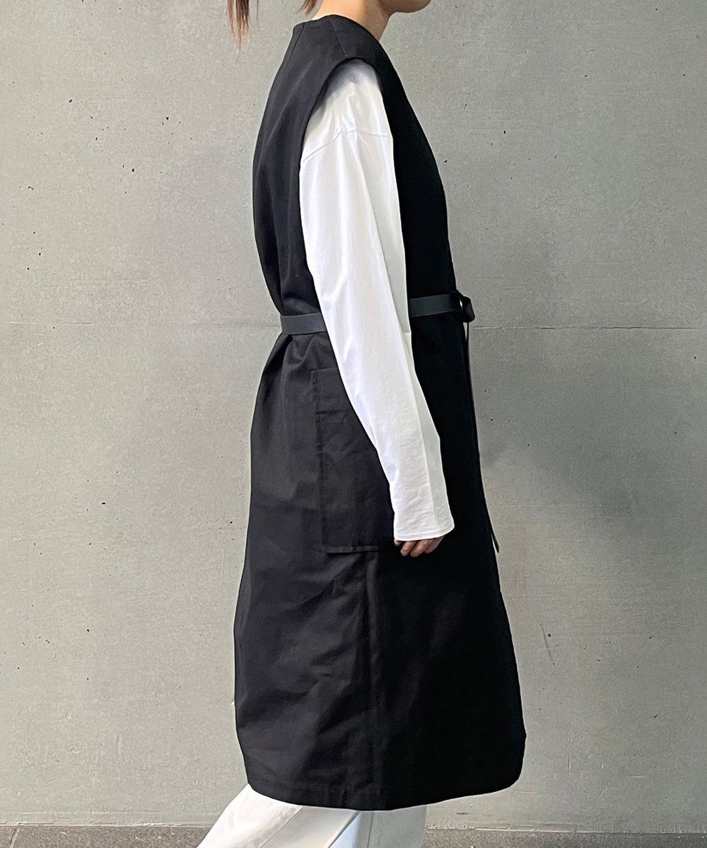1er Arrondissement コットンヘンプツイルロングジレ ブラック