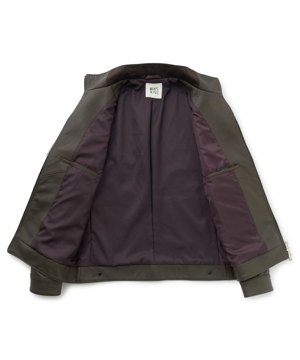 MEN'S BIGI エクセラファスナー ラムレザージャケット カーキ