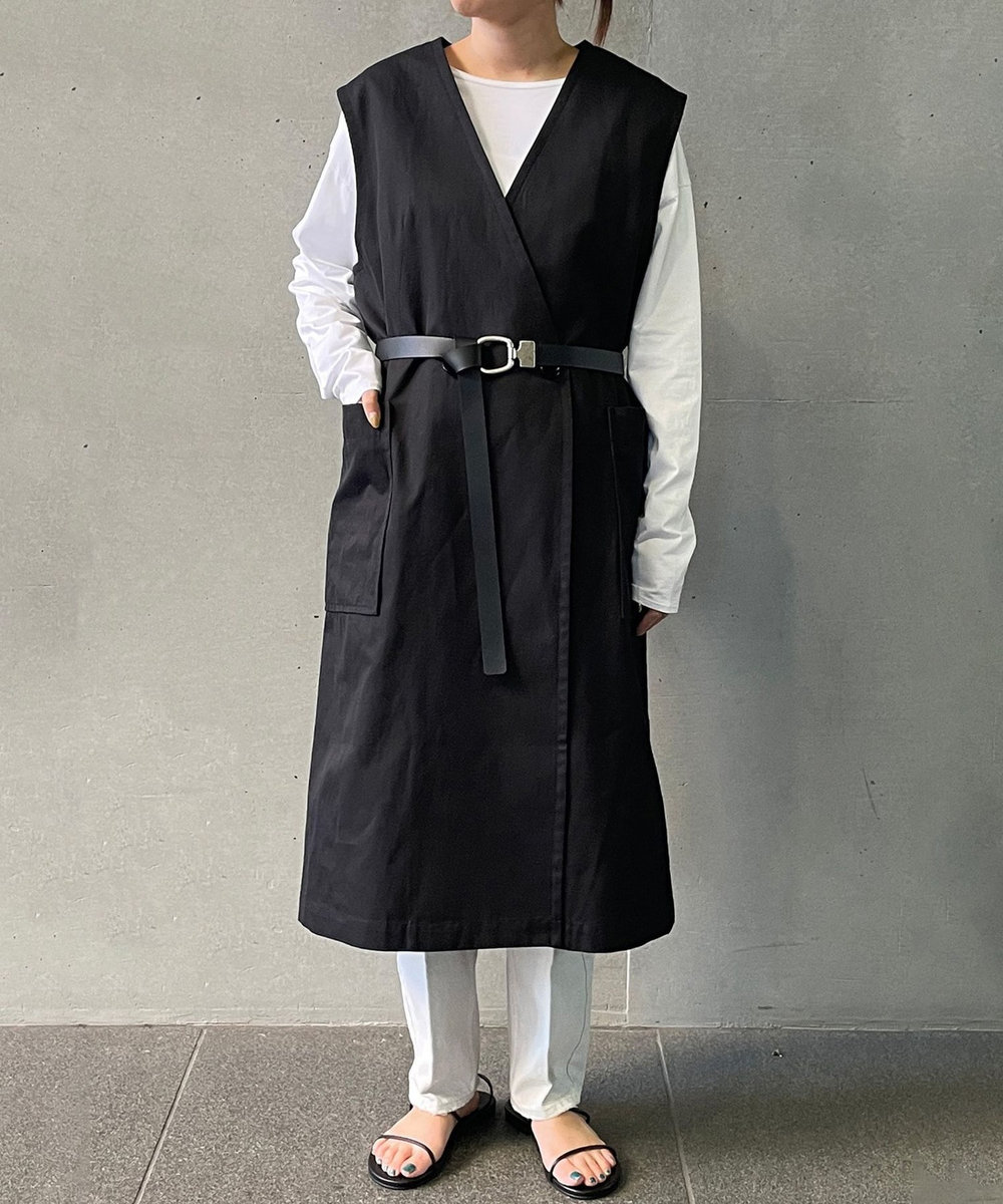 1er Arrondissement コットンヘンプツイルロングジレ ブラック