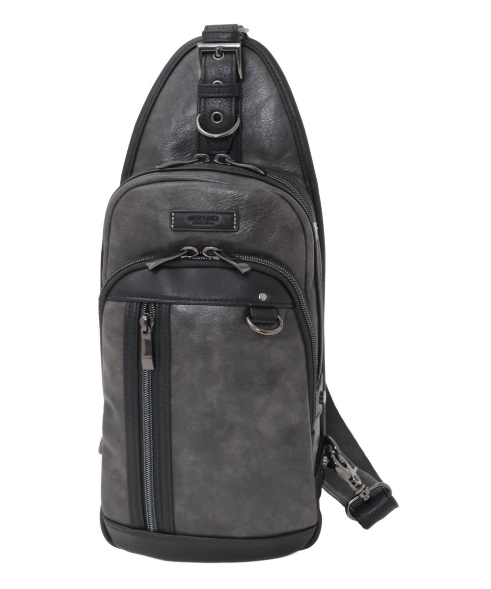 MEN'S BIGI フェイクレザー ボディバッグ グレー