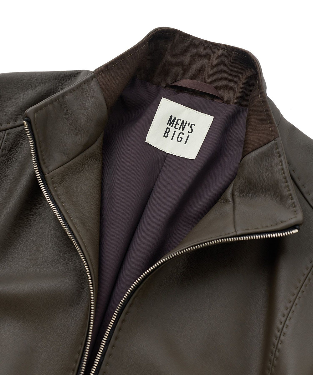 MEN'S BIGI エクセラファスナー ラムレザージャケット カーキ