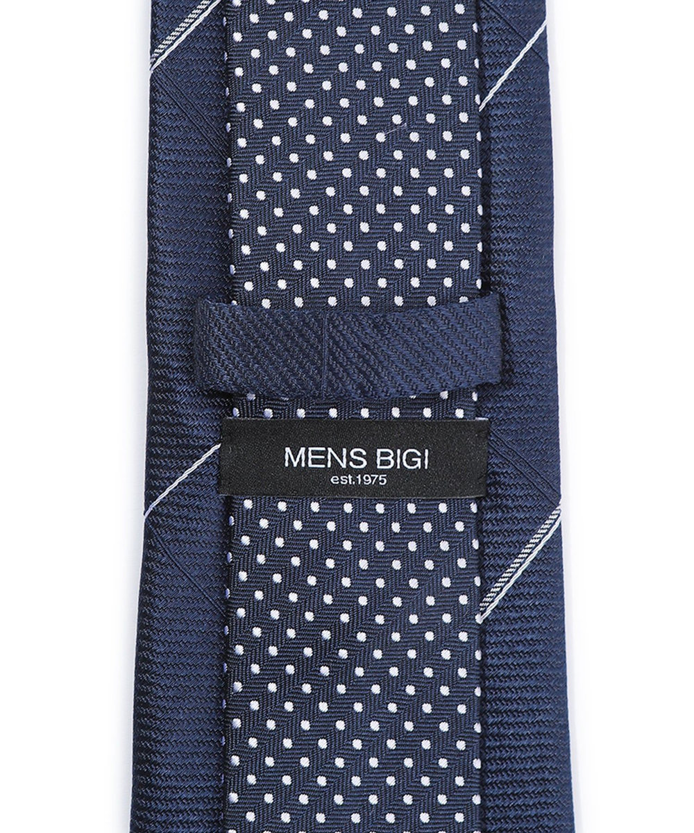 MEN'S BIGI チェック×ドット柄シルクネクタイ ブルー
