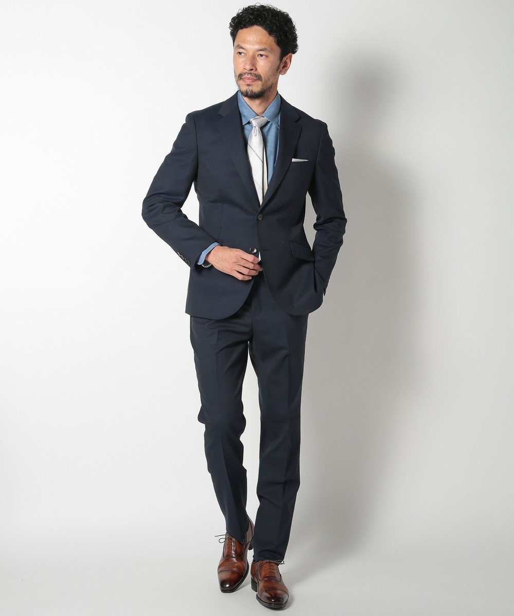 MEN'S BIGI ドビー柄スリムフィットスーツセットアップ ネイビー