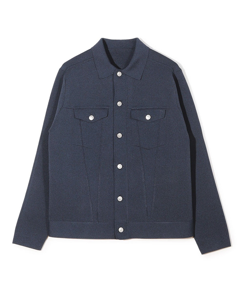 MEN'S BIGI デニムジャケット風ミラノリブニットアウター ネイビー