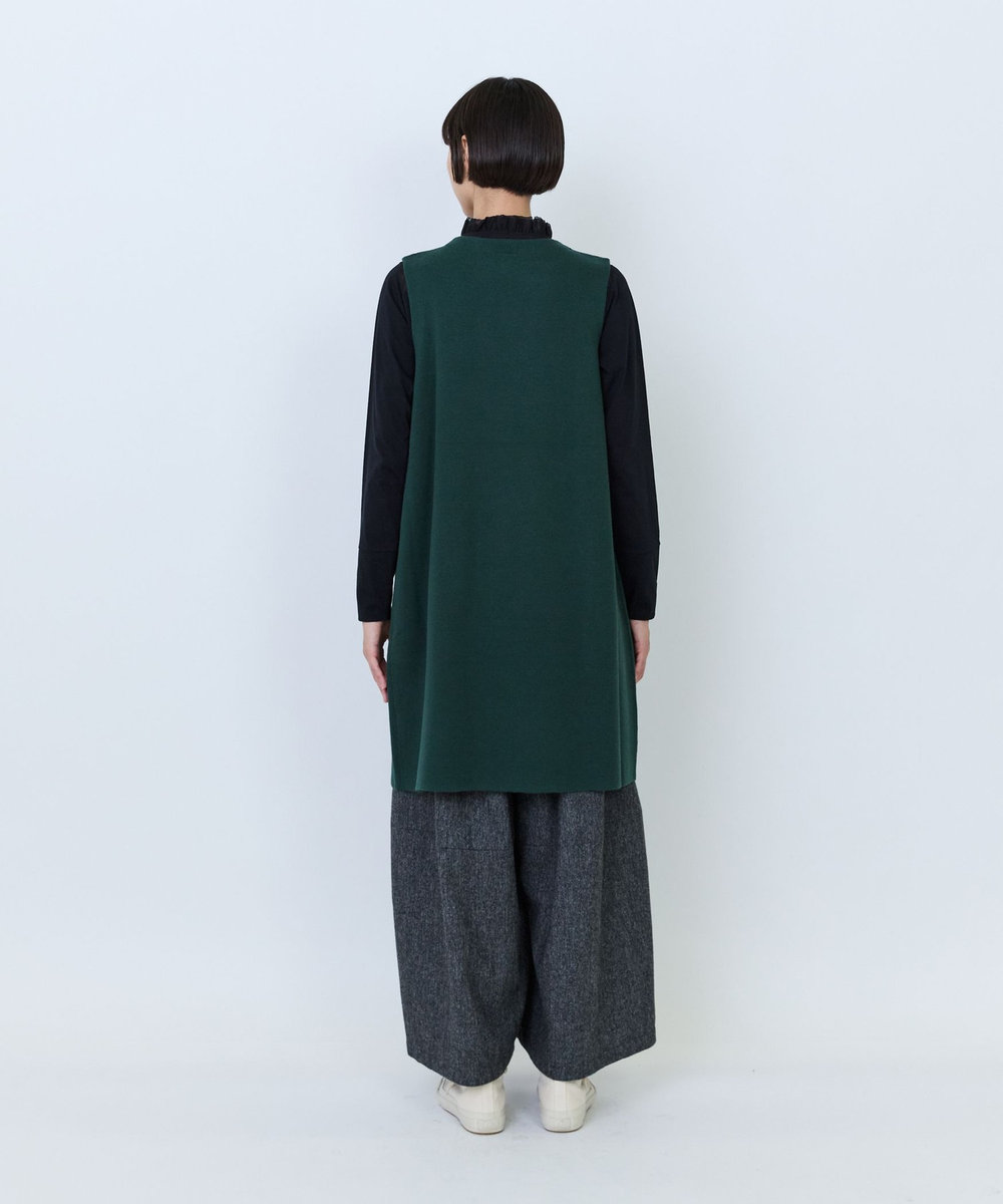 LOISIR コットンダブルジャカードロングベスト グリーン