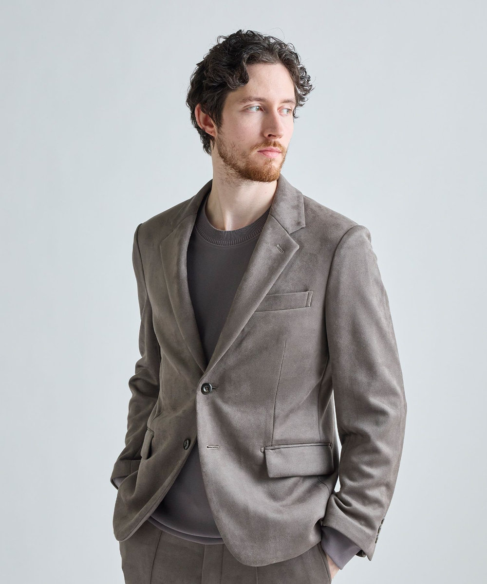 MEN'S BIGI スエードダンボール リラックスセットアップジャケット チャコールグレー