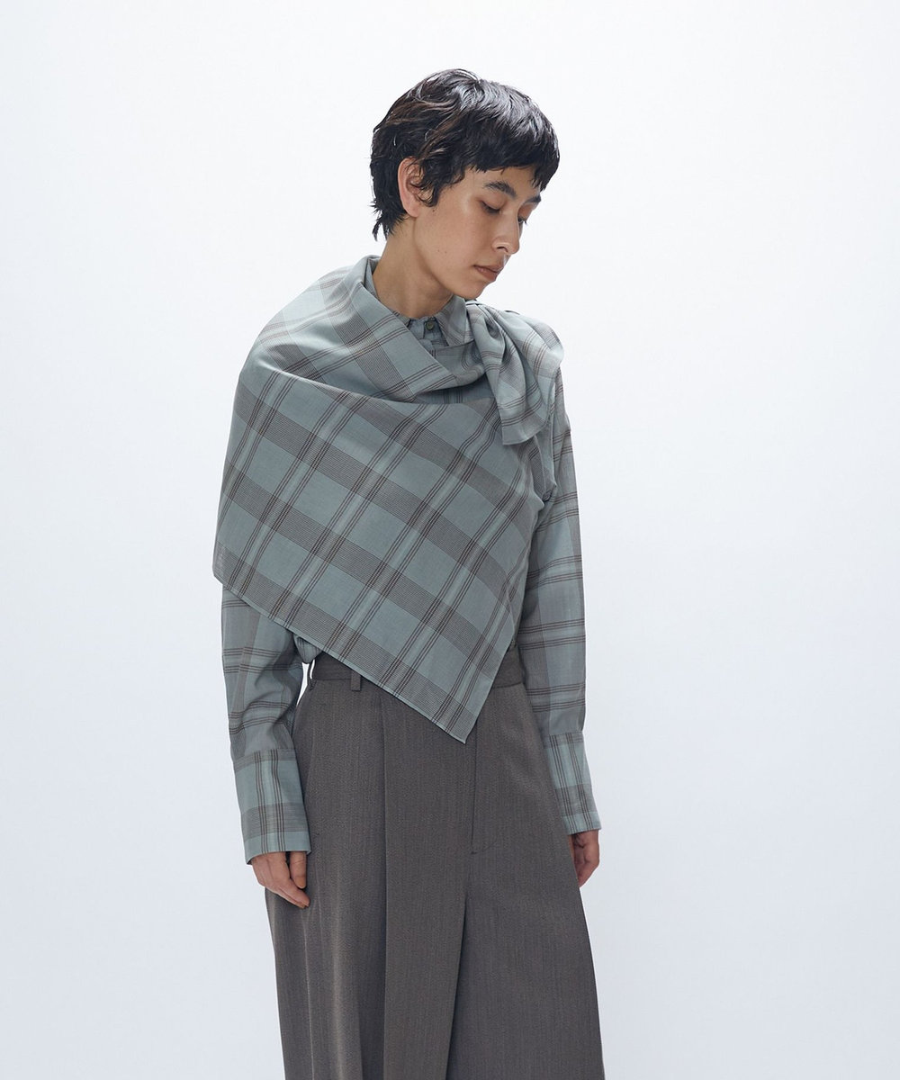 1er Arrondissement TWチェックスカーフシャツ グリーン