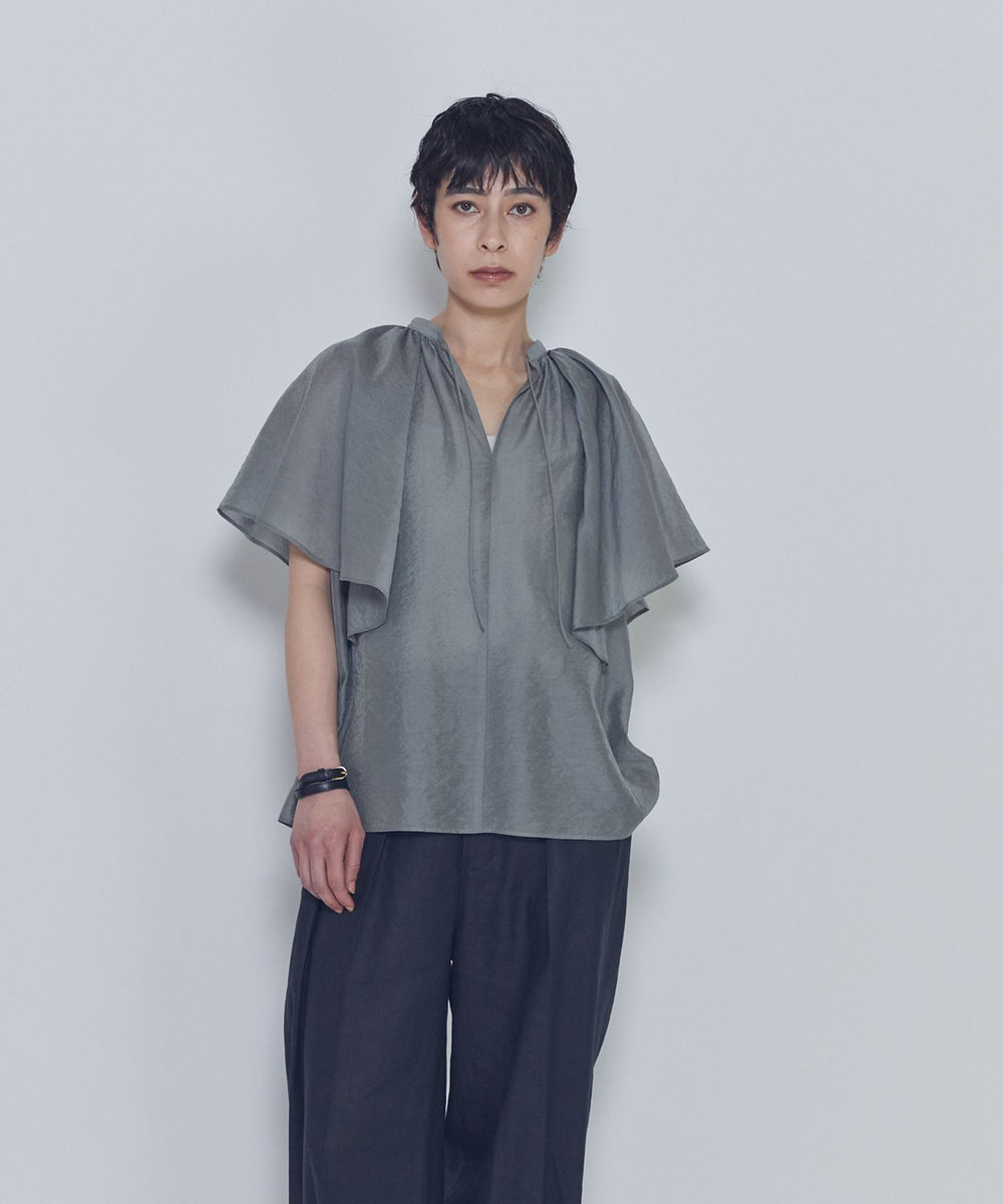 1er Arrondissement シアーキュプラシルクラッフルブラウス グレー