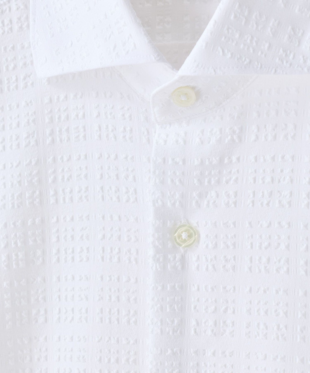 MEN'S BIGI ブロックサッカー カジュアルシャツ＜ストレッチ＞ ライトグレー