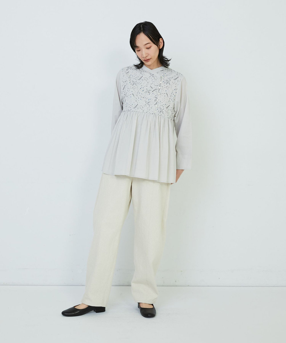 ADIEU TRISTESSE 星空プリント＆刺繍ブラウス ライトグレー