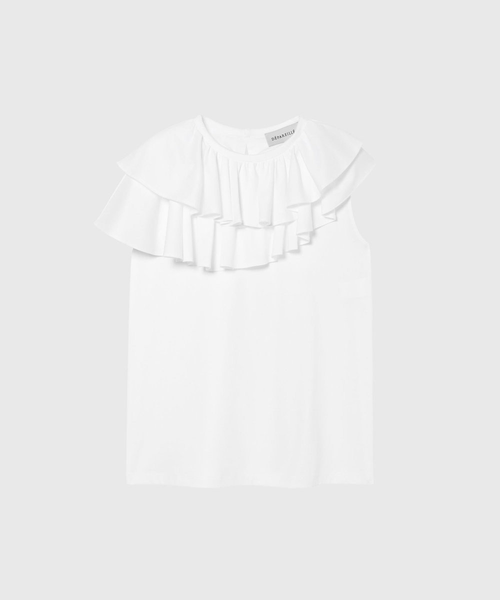 DÉPAREILLÉ COTTON JERSEY RUFFLE TOPS / コットンジャージーラッフルトップス ホワイト