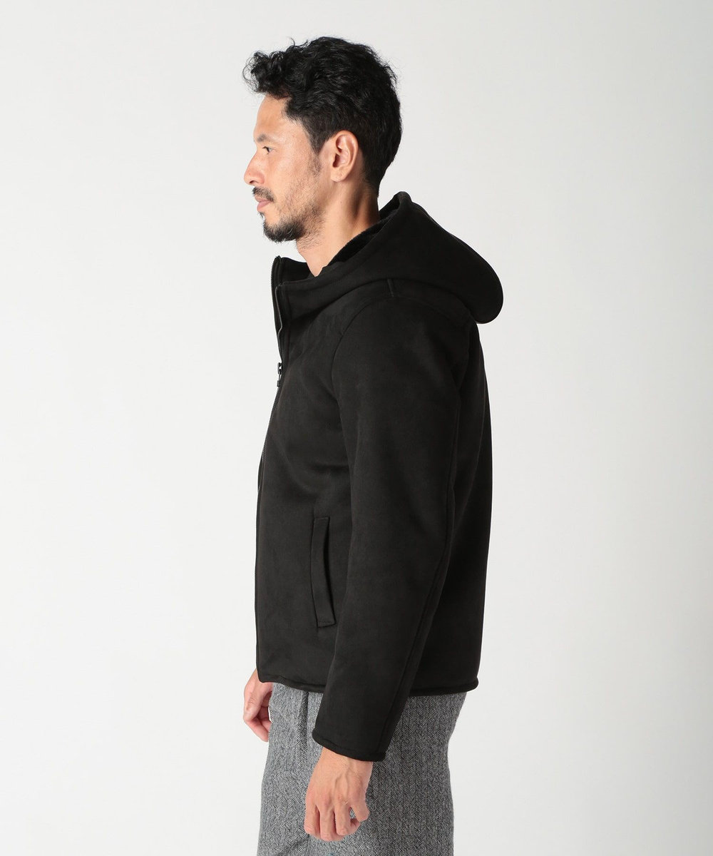 MEN'S BIGI テックレザームートンパーカー ブラック