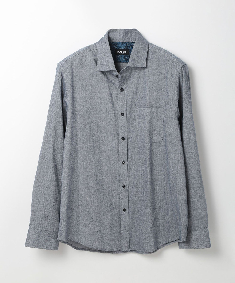 MEN'S BIGI コットンカシミアヘリンボーンシャツ ネイビー