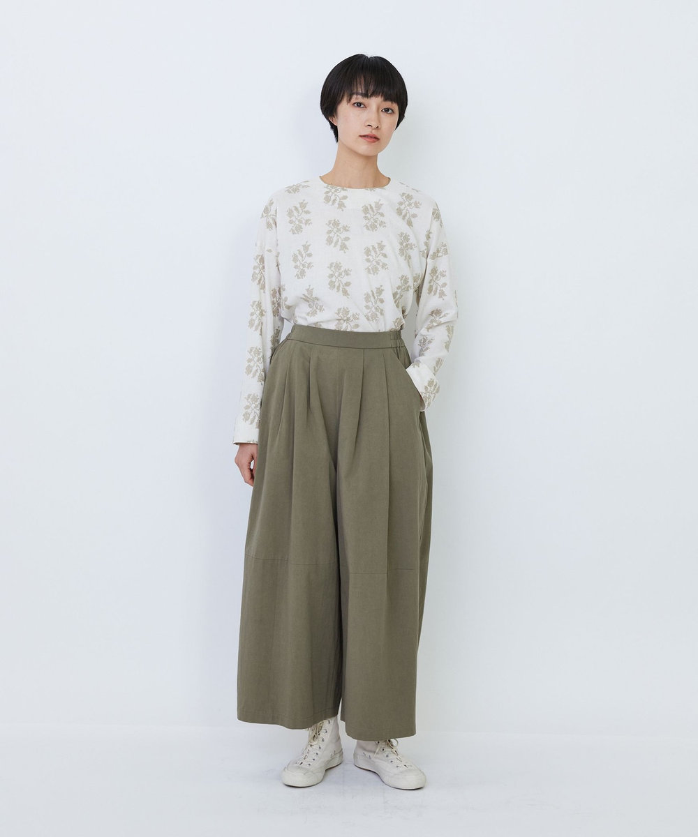 LOISIR コットンツイルボトルシルエットパンツ カーキ