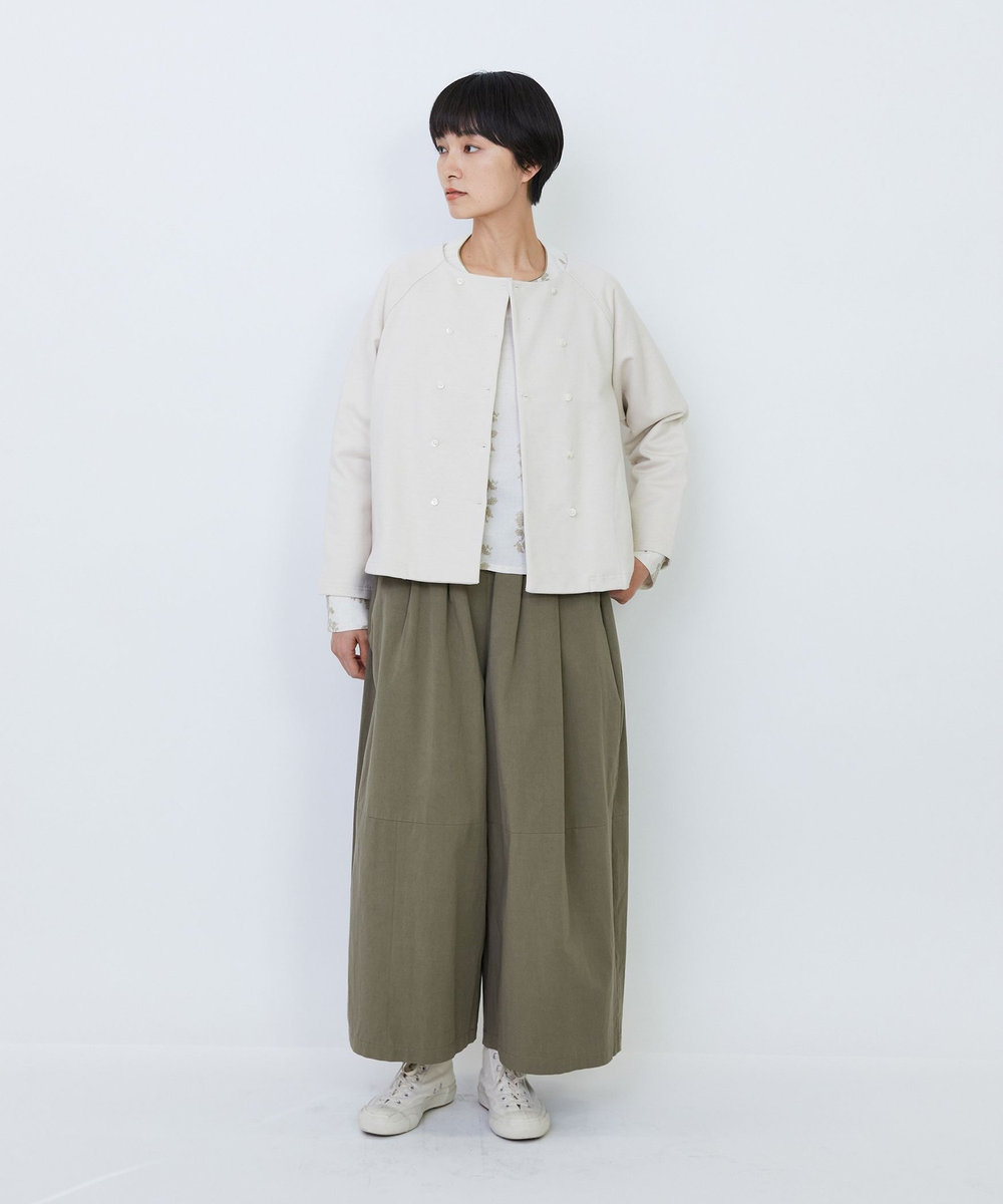 LOISIR コットンツイルボトルシルエットパンツ カーキ