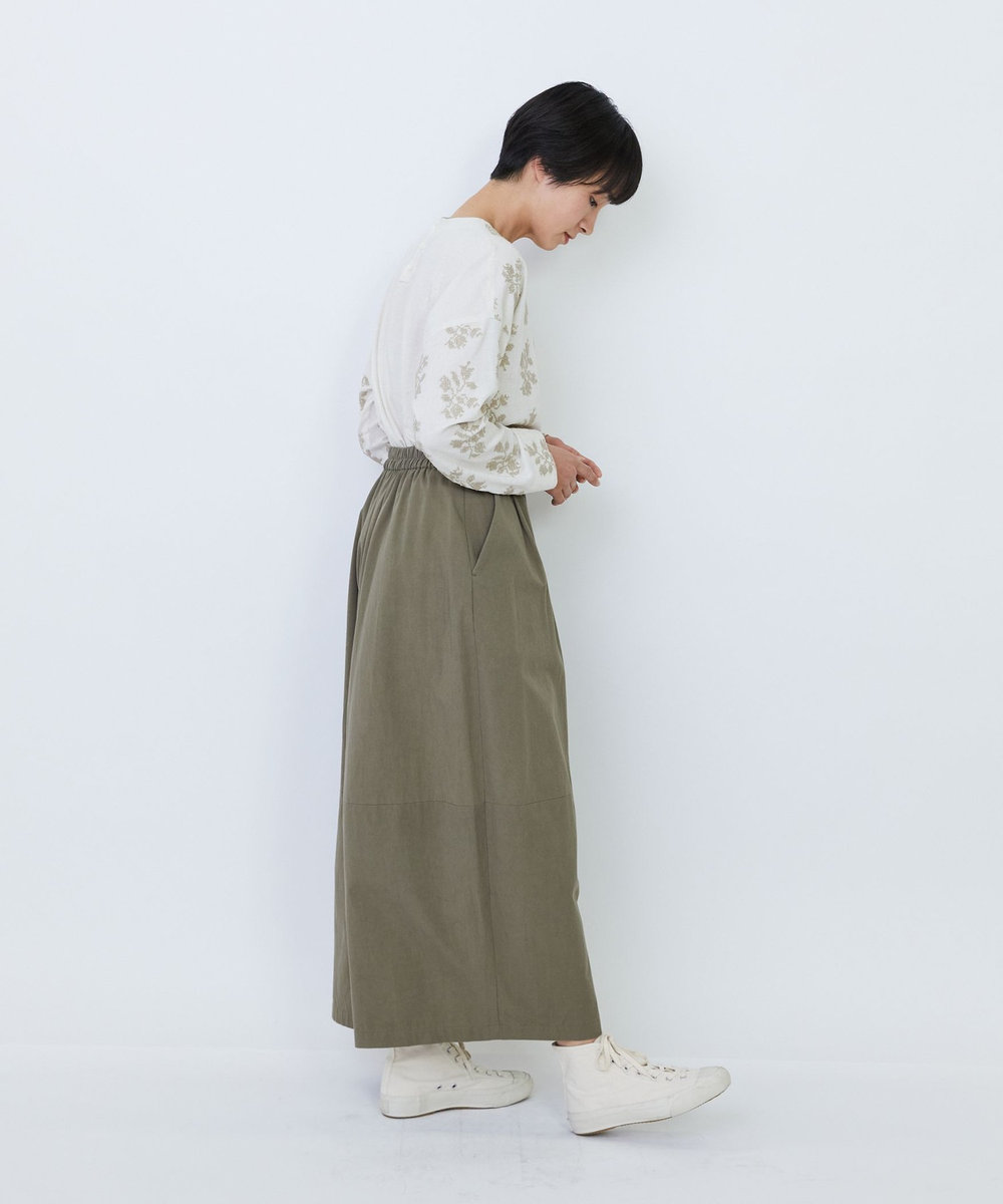 LOISIR コットンツイルボトルシルエットパンツ カーキ