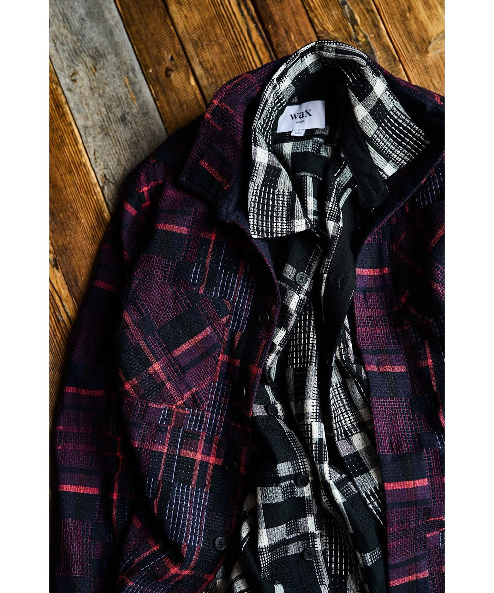 MEN'S BIGI 【Wax London/ワックスロンドン】Whiting バスケット織チェック柄シャツジャケット ブラック系その他