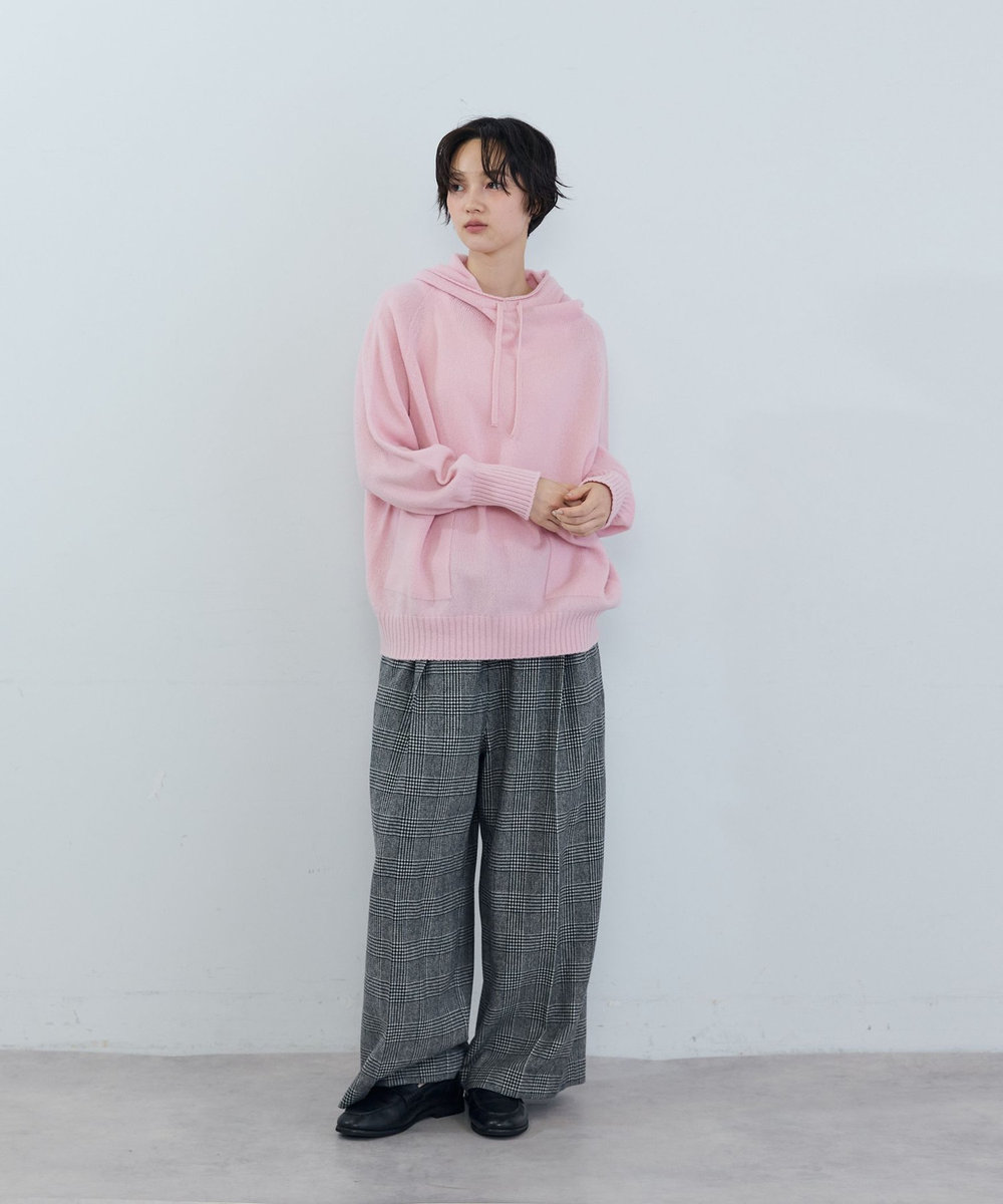 ADIEU TRISTESSE ウールカシミヤドルマンスリーブニットフーディ ピンク